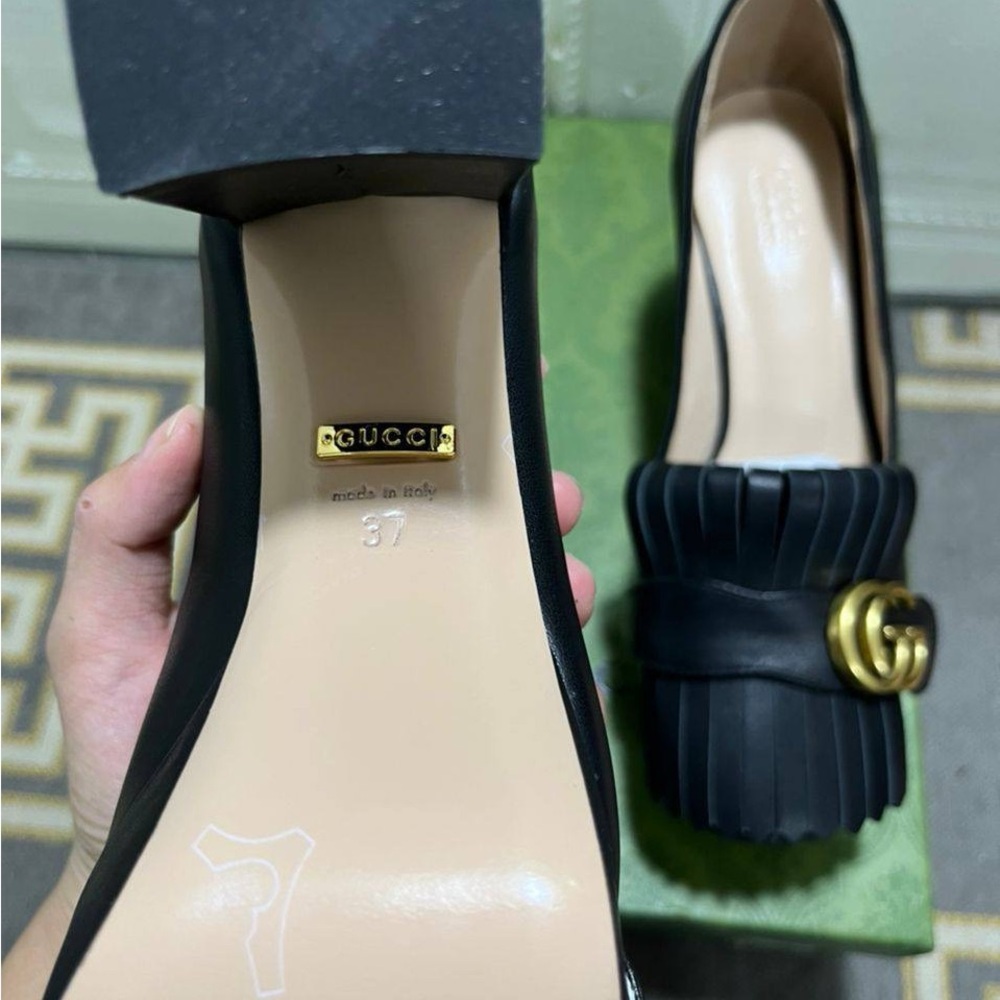Gucci Black Heels with Gold Logo